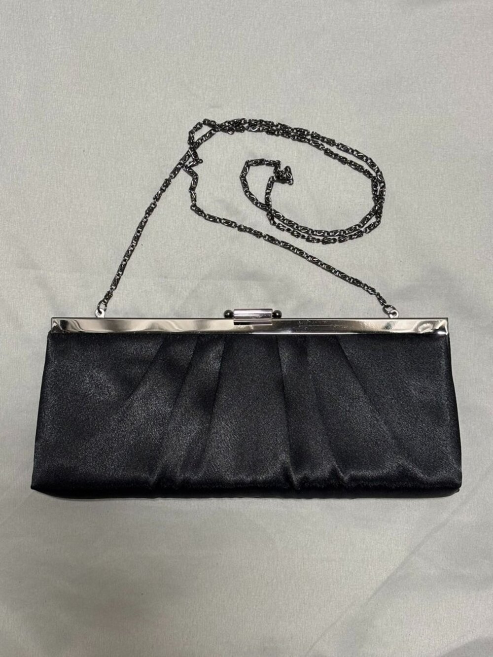 NEW Jessica McClintock Blaire black satin clutch with chain strap, HoCo, wedding
